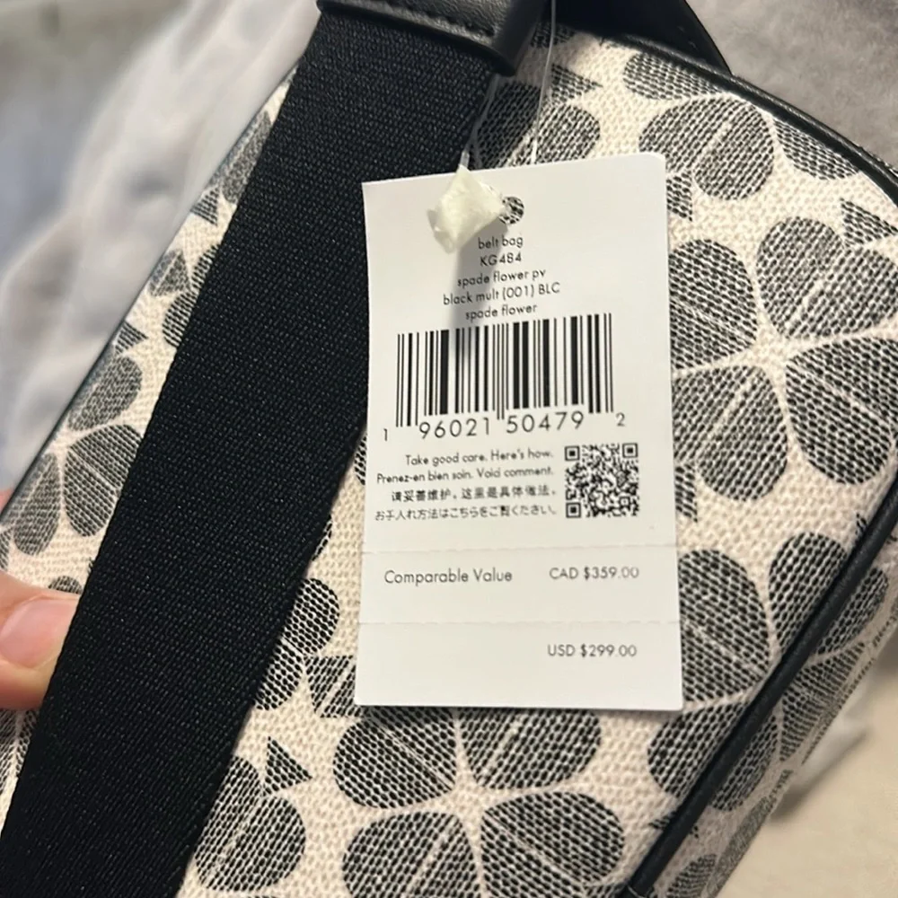 Classic signature Kate Spade belt bag spade flower NWT black grey white - Picture 6 of 6